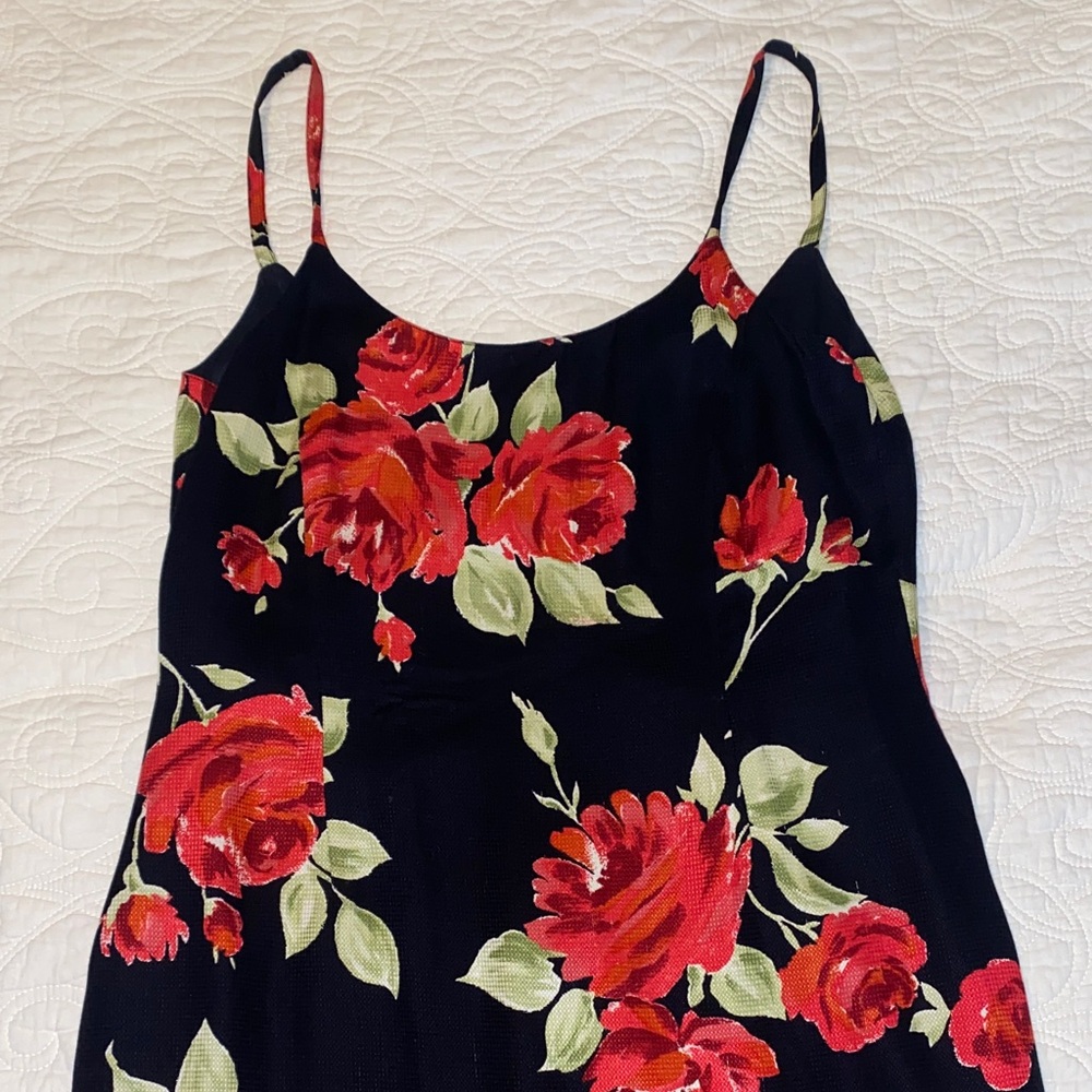 Vintage Laura Ashley Black and Red Floral Midi Dress